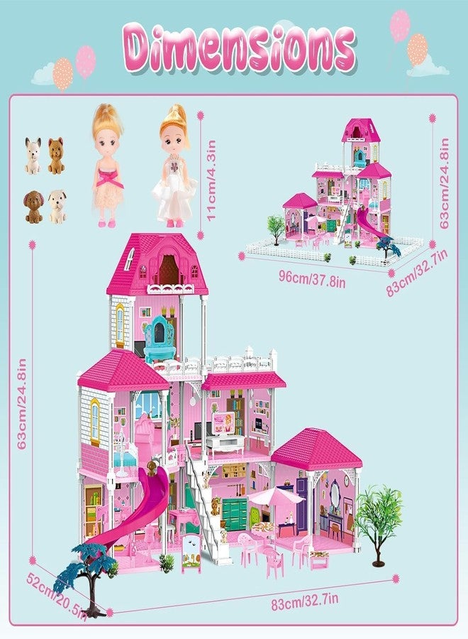 FUNLOT Dollhouse for Girls 3-Story 8 Rooms Huge Princess Girls Dream House Kit with 2 Dolls and Dollhouse Furnitures, DIY Play House for Girls Ages 3 4 5 6 7+ - Image 4